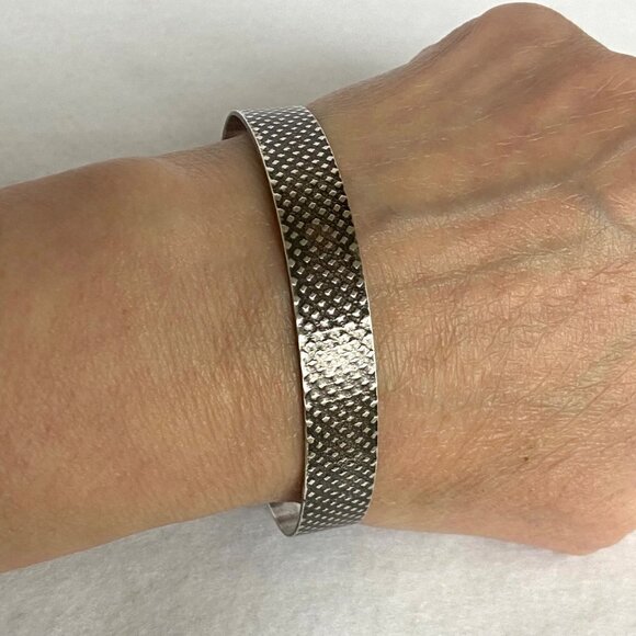 Oxidized Sterling Silver 925 Artisan A&M 10.5MM Textured Cuff Bracelet Sz 7.5" - Picture 1 of 16